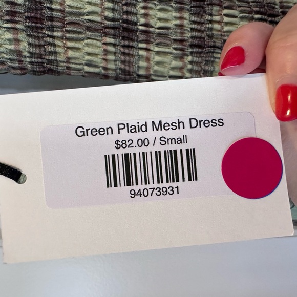 Inland Boutique Green Plaid Mesh Long Sleeve Short Skater Dress Size Small NWT - Picture 4 of 8